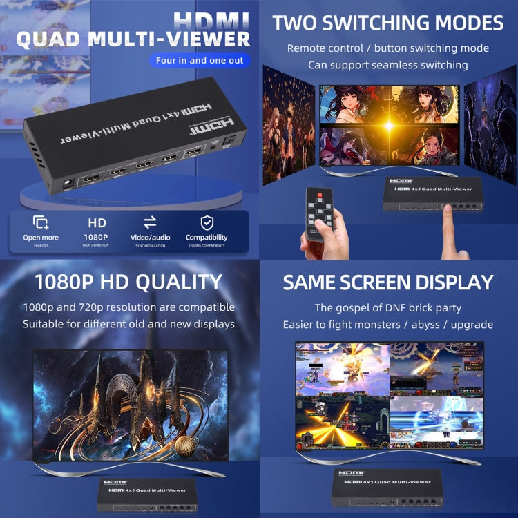 4 in 1 Out HDMI Quad Multi-viewer with Seamless Switcher, UK Plug - free shipping - PMC Jewellery - Order now!