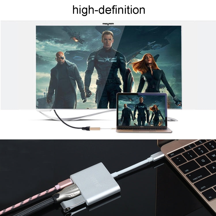 USB-C / Type-C 3.1 Male to USB-C / Type-C 3.1 Female & HDMI Female & USB 3.0 Female Adapter(Grey) - Cable & Adapters by PMC TechLife | Online Shopping South Africa | PMC TechLife | Buy Now Pay Later Mobicred