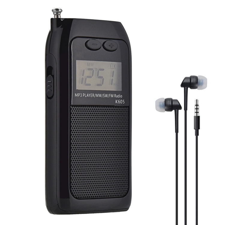 K-605 Portable FM / AM / SW Full Band Stereo Radio, Support TF Card (Black) - Radio Player by PMC Jewellery | Online Shopping South Africa | PMC Jewellery | Buy Now Pay Later Mobicred