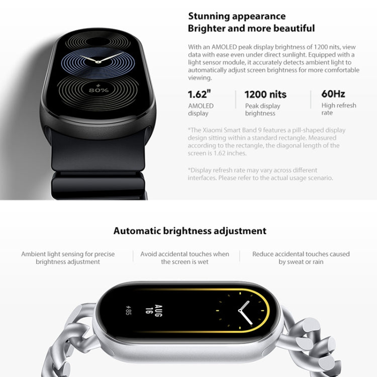 [HK Warehouse] Original Xiaomi Smart Band 9 Global 1.62 inch AMOLED Screen 5ATM Waterproof Smart Watch, Support Blood Oxygen / Heart Rate Monitor (Silver) - Wearable Devices by Xiaomi | Online Shopping South Africa | PMC Jewellery | Buy Now Pay Later Mobicred