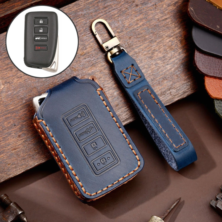 For Lexus 4-button Hallmo Car Cowhide Leather Key Protective Cover Key Case(Blue) - free shipping - PMC TechLife - Order now!