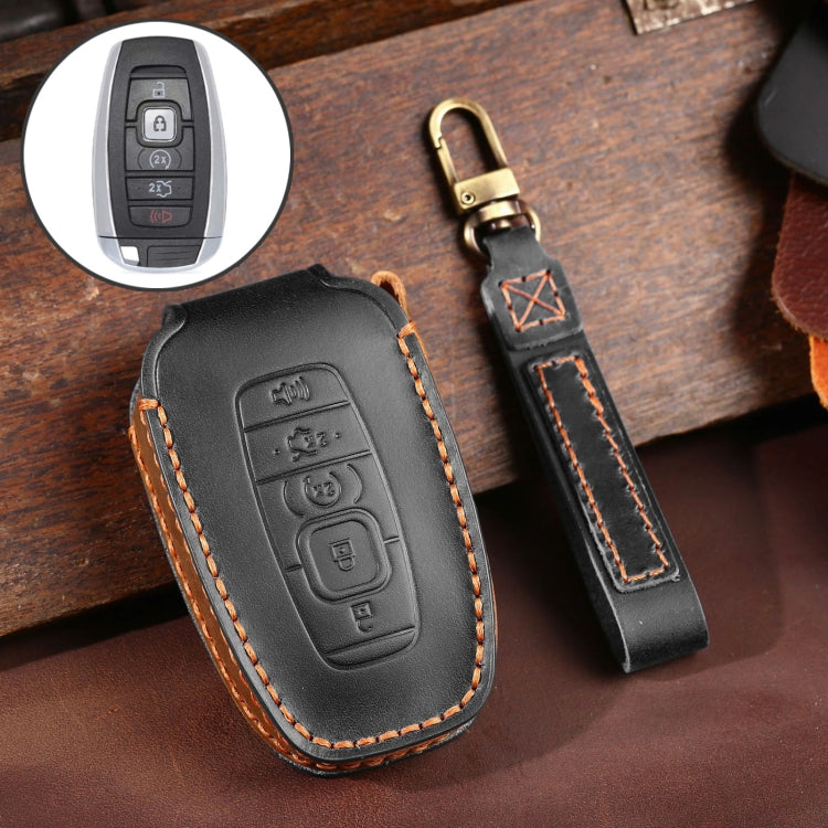 For Lincoln Hallmo Car Cowhide Leather Key Protective Cover Key Case(Black) - Car Key Cases by Hallmo | Online Shopping South Africa | PMC TechLife | Buy Now Pay Later Mobicred