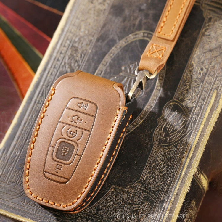 For Lincoln Hallmo Car Cowhide Leather Key Protective Cover Key Case(Brown) - Car Key Cases by Hallmo | Online Shopping South Africa | PMC TechLife | Buy Now Pay Later Mobicred