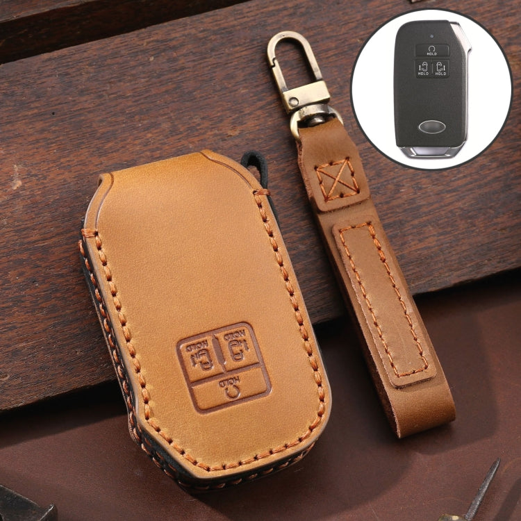 For KIA Carnival EX / SX Hallmo Car Cowhide Leather Key Protective Cover Key Case(Brown) - Car Key Cases by Hallmo | Online Shopping South Africa | PMC TechLife | Buy Now Pay Later Mobicred