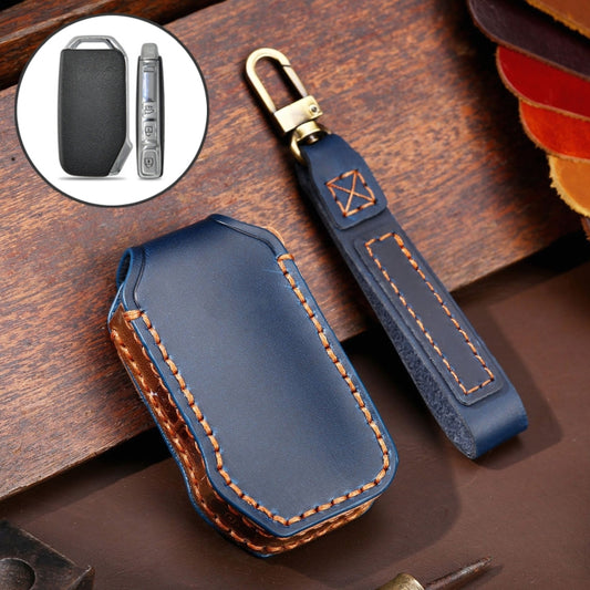 For Kia Sportage R / K5 / K4 / K2 / KX3 Hallmo B Style Car Cowhide Leather Key Protective Cover Key Case(Blue) - Car Key Cases by Hallmo | Online Shopping South Africa | PMC Jewellery | Buy Now Pay Later Mobicred