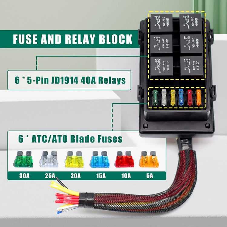 24V 5 Pin Car 6 Slots IP66 Waterproof Relay Fuse Box with Cable - Fuse by PMC TechLife | Online Shopping South Africa | PMC TechLife | Buy Now Pay Later Mobicred