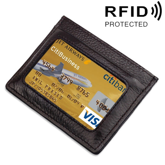 Cowhide Leather Litchi Texture Open Type Solid Color Card Holder RFID Blocking Card Bag Protective Case(Coffee) - Antimagnetic RFID Package by PMC Jewellery | Online Shopping South Africa | PMC Jewellery | Buy Now Pay Later Mobicred