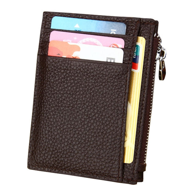 Cowhide Leather Solid Color Zipper Card Holder Wallet RFID Blocking Coin Purse Card Bag Protect Case, Size: 11*8*1.5cm (Coffee) - Antimagnetic RFID Package by PMC Jewellery | Online Shopping South Africa | PMC Jewellery | Buy Now Pay Later Mobicred