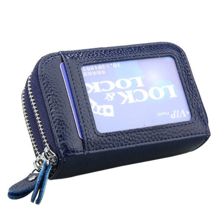 Genuine Leather Dual Layer Zipper Card Holder Wallet RFID Blocking Purse, Size: 10.5x7.0x4.0cm(Dark Blue) - Antimagnetic RFID Package by PMC Jewellery | Online Shopping South Africa | PMC Jewellery | Buy Now Pay Later Mobicred