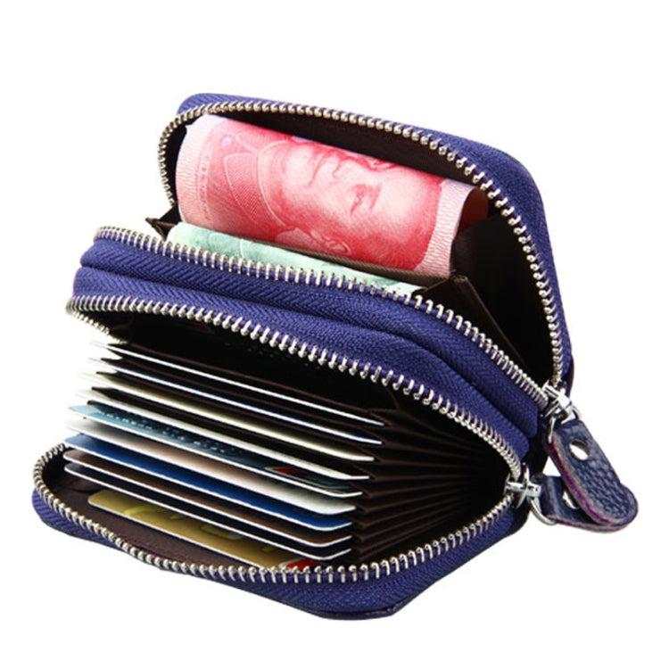 Genuine Leather Dual Layer Zipper Card Holder Wallet RFID Blocking Purse, Size: 10.5x7.0x4.0cm(Dark Blue) - Antimagnetic RFID Package by PMC Jewellery | Online Shopping South Africa | PMC Jewellery | Buy Now Pay Later Mobicred