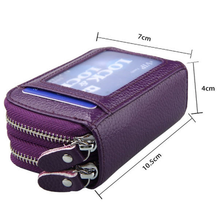 Genuine Leather Dual Layer Zipper Card Holder Wallet RFID Blocking Purse, Size: 10.5x7.0x4.0cm(Pink) - free shipping - PMC Jewellery - Order now!