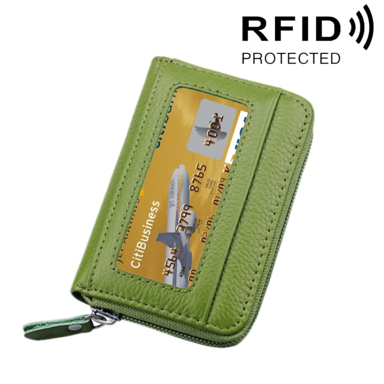 Genuine Cowhide Leather Solid Color Zipper Horizontal Card Holder Wallet RFID Blocking Card Bag Protect Case with 12 Card Slots, Size: 11.5*7.5cm(Green) - Antimagnetic RFID Package by PMC Jewellery | Online Shopping South Africa | PMC Jewellery | Buy Now Pay Later Mobicred