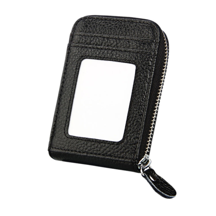 Genuine Cowhide Leather Solid Color Zipper Vertical Card Holder Wallet RFID Blocking Card Bag Protect Case with 12 Card Slots, Size: 11.5*7.5cm(Black) - Antimagnetic RFID Package by PMC Jewellery | Online Shopping South Africa | PMC Jewellery | Buy Now Pay Later Mobicred