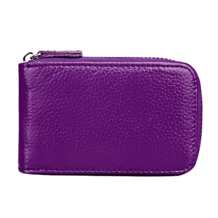 Genuine Cowhide Leather Solid Color Zipper Vertical Card Holder Wallet RFID Blocking Card Bag Protect Case with 12 Card Slots, Size: 11.5*7.5cm(Purple) - Antimagnetic RFID Package by PMC Jewellery | Online Shopping South Africa | PMC Jewellery | Buy Now Pay Later Mobicred