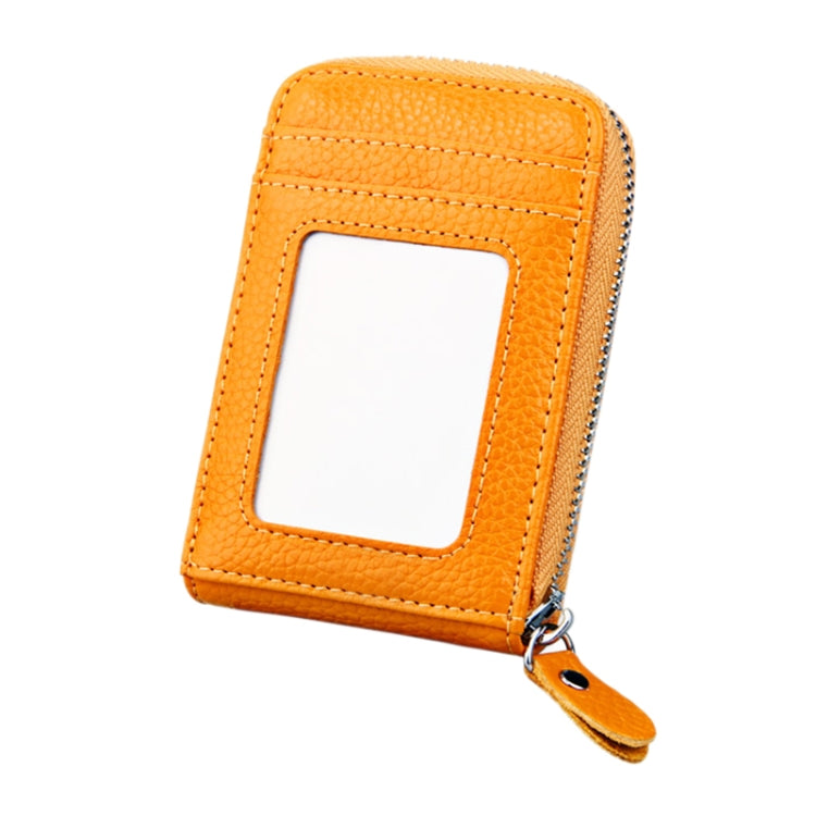 Genuine Cowhide Leather Solid Color Zipper Vertical Card Holder Wallet RFID Blocking Card Bag Protect Case with 12 Card Slots, Size: 11.5*7.5cm(Yellow) - Antimagnetic RFID Package by PMC Jewellery | Online Shopping South Africa | PMC Jewellery | Buy Now Pay Later Mobicred