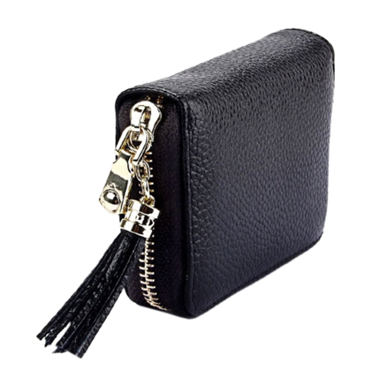 Genuine Cowhide Leather Solid Color Zipper Card Holder Wallet RFID Blocking Card Bag Protect Case Coin Purse with Tassel Pendant & 15 Card Slots for Women, Size: 11.1*7.6*3.5cm(Coffee) - Antimagnetic RFID Package by PMC Jewellery | Online Shopping South Africa | PMC Jewellery | Buy Now Pay Later Mobicred