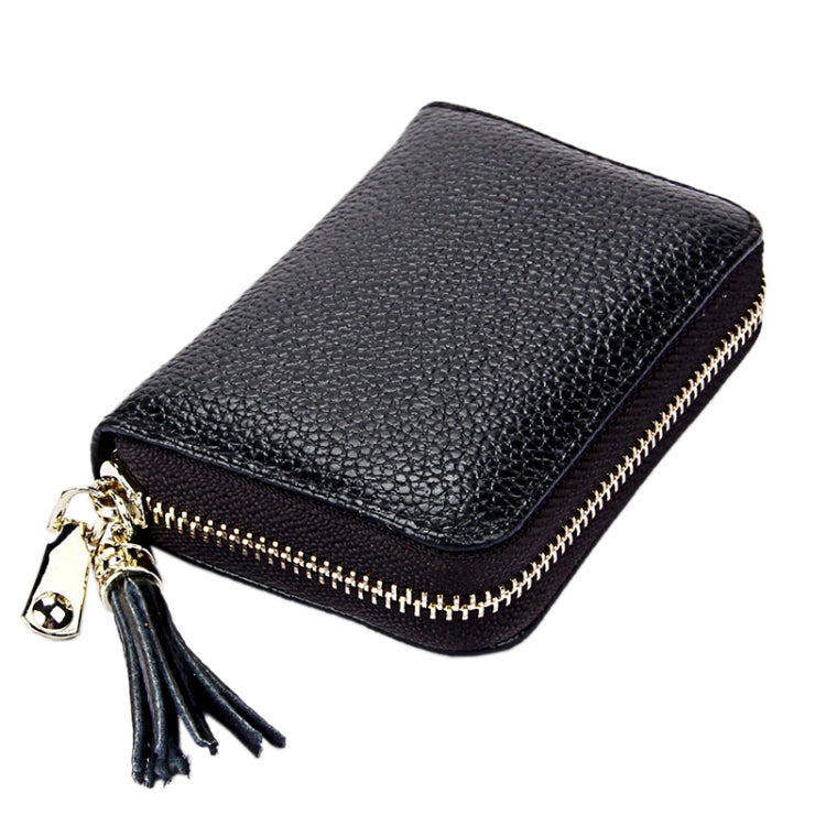 Genuine Cowhide Leather Solid Color Zipper Card Holder Wallet RFID Blocking Card Bag Protect Case Coin Purse with Tassel Pendant & 15 Card Slots for Women, Size: 11.1*7.6*3.5cm(Coffee) - Antimagnetic RFID Package by PMC Jewellery | Online Shopping South Africa | PMC Jewellery | Buy Now Pay Later Mobicred