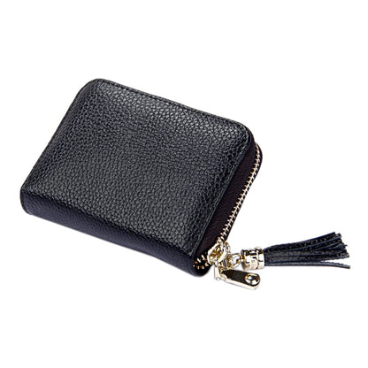 Genuine Cowhide Leather Solid Color Zipper Card Holder Wallet RFID Blocking Card Bag Protect Case Coin Purse with Tassel Pendant & 15 Card Slots for Women, Size: 11.1*7.6*3.5cm(Grey) - Antimagnetic RFID Package by PMC Jewellery | Online Shopping South Africa | PMC Jewellery | Buy Now Pay Later Mobicred