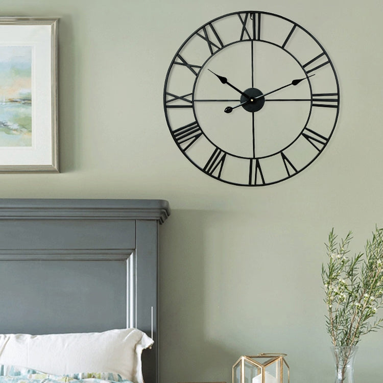 40cm Retro Living Room Iron Round Roman Numeral Mute Decorative Wall Clock (Silver) - Wall Clock by PMc TechLife | Online Shopping South Africa | PMc TechLife | Buy Now Pay Later Mobicred