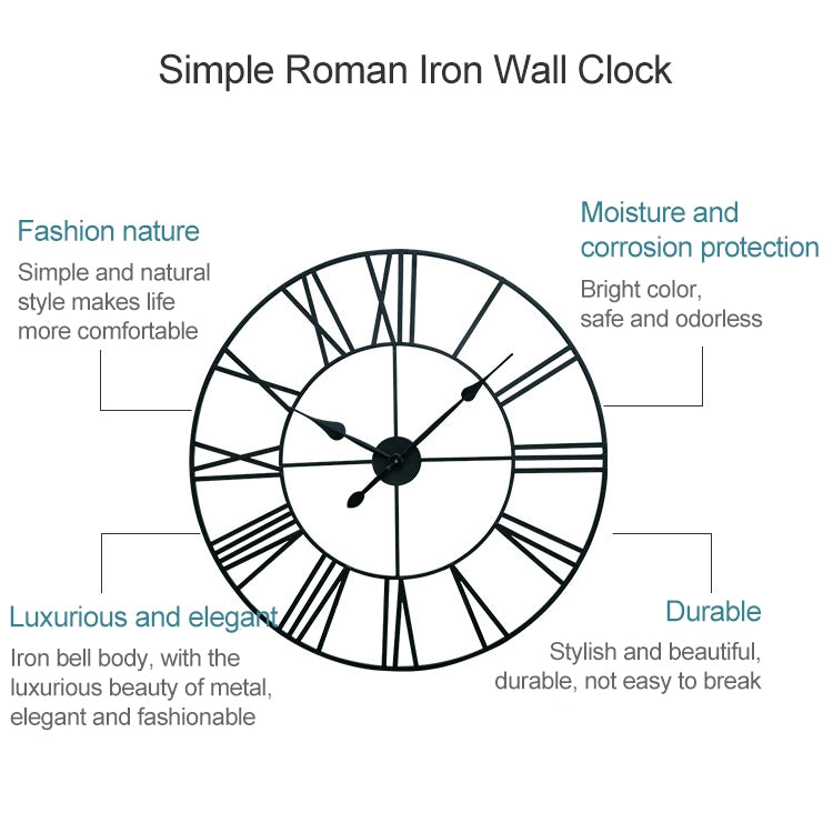45cm Retro Living Room Iron Round Roman Numeral Mute Decorative Wall Clock (Black) - Wall Clock by PMc TechLife | Online Shopping South Africa | PMc TechLife | Buy Now Pay Later Mobicred