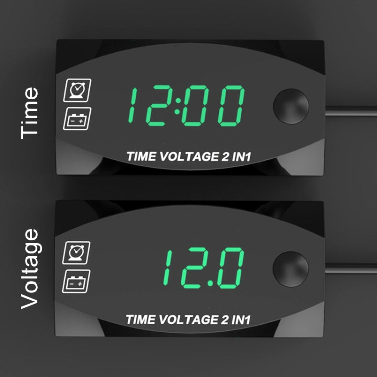 Motorcycle Multi-functional 2 in 1 Digital Display Voltmeter + Electronic Clock, 6-30V IP67 (Green Light) - free shipping - PMC TechLife - Order now!