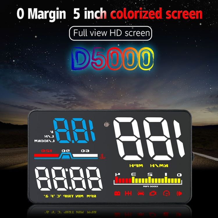 D5000 OBD2 5 inch Vehicle-mounted Head Up Display Security System, Support Car Speed / Engine Revolving Speed Display / Water Temperature / Battery Voltage / Detection and Elimination Fault Code - Head Up Display System by PMC TechLife | Online Shopping South Africa | PMC TechLife | Buy Now Pay Later Mobicred