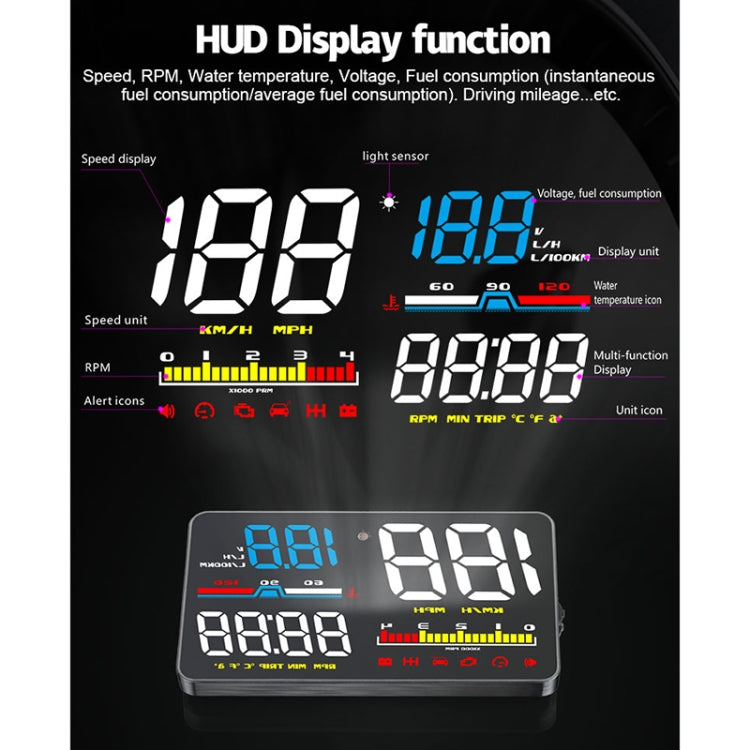 D5000 OBD2 5 inch Vehicle-mounted Head Up Display Security System, Support Car Speed / Engine Revolving Speed Display / Water Temperature / Battery Voltage / Detection and Elimination Fault Code - Head Up Display System by PMC TechLife | Online Shopping South Africa | PMC TechLife | Buy Now Pay Later Mobicred