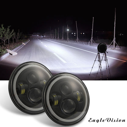 7 inch H4 / H13 DC 9V-30V 3000LM 6000K 30W IP67 4LED Lamp Beads Car Round Shape LED Headlight Lamps for Jeep Wrangler / Harley, with Angel Eye - Work Lights by PMC Jewellery | Online Shopping South Africa | PMC Jewellery | Buy Now Pay Later Mobicred