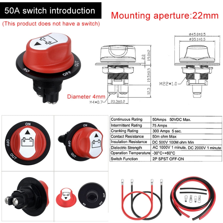 10 AWG Battery Switch Connecting Cable for Car / Motorcycle / Ocean Liner - Booster Cable & Clip by PMC TechLife | Online Shopping South Africa | PMC TechLife | Buy Now Pay Later Mobicred