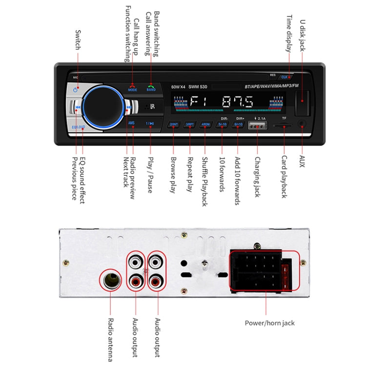 SWM-530 12V Universal Car Dual USB Charger Radio Receiver MP3 Player, Support FM & Bluetooth with Remote Control - Car MP3 & MP4 & MP5 by PMC Jewellery | Online Shopping South Africa | PMC Jewellery | Buy Now Pay Later Mobicred