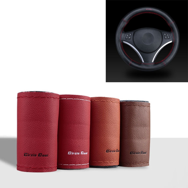 Car Universal 38cm Genuine Leather Hand-stitched Steering Wheel Cover(Black Red) - Steering Wheel Accessories by PMC TechLife | Online Shopping South Africa | PMC TechLife | Buy Now Pay Later Mobicred