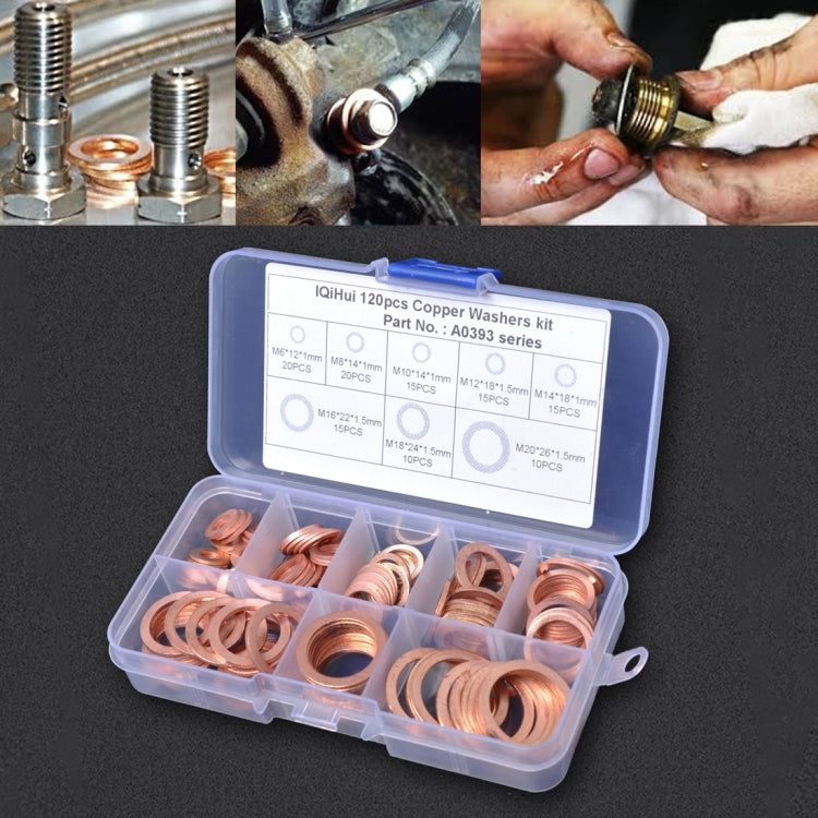 120 PCS O Shape Solid Copper Crush Washers Assorted Oil Seal Flat Ring Kit for Car / Boat  / Generators - Engine Fittings by PMC Jewellery | Online Shopping South Africa | PMC Jewellery