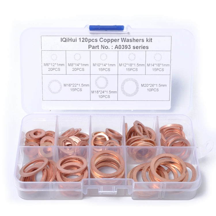 120 PCS O Shape Solid Copper Crush Washers Assorted Oil Seal Flat Ring Kit for Car / Boat  / Generators - Engine Fittings by PMC Jewellery | Online Shopping South Africa | PMC Jewellery