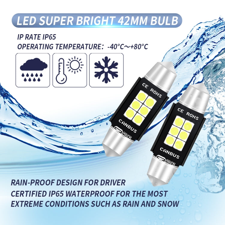 2 PCS 42mm DC12V-24V 3W 6000K 660LM 6LEDs SMD-3030 Car Reading Lamp / License Plate Light - License Plate Lights by PMC Jewellery | Online Shopping South Africa | PMC Jewellery | Buy Now Pay Later Mobicred