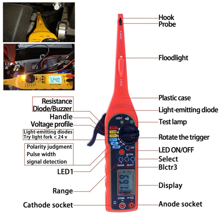 MS8211 Car Electric Circuit Tester (Yellow) - Electronic Test by PMC TechLife | Online Shopping South Africa | PMC TechLife | Buy Now Pay Later Mobicred