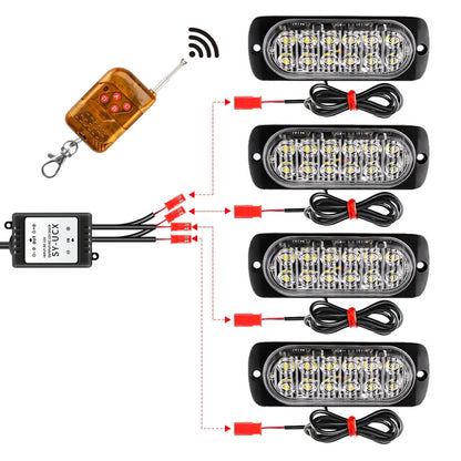 DC12V-24V / 18W 4 in 1 Front Grille Emergency Strobe Flash Warning Light Pickup 12LEDs Side Light Wireless Control 16 Modes (Red Light) - Warning Lights by PMC Jewellery | Online Shopping South Africa | PMC Jewellery | Buy Now Pay Later Mobicred