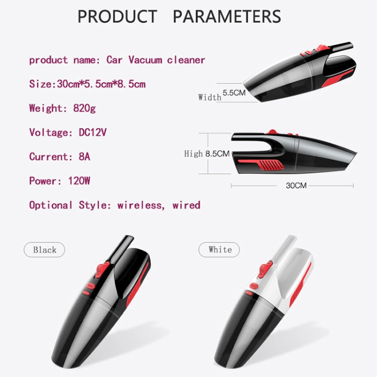 Car Wired Portable 120W Handheld Powerful Vacuum Cleaner with LED Light Cable Length: 5m(White) - Vacuum Cleaner by PMC TechLife | Online Shopping South Africa | PMC TechLife | Buy Now Pay Later Mobicred