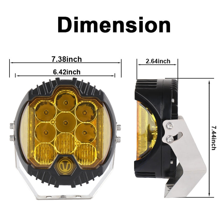 OL-1950Y 7 inch DC12V-30V 8000LM 6500K 90W Car LED Light on Three Sides Headlight for Jeep Wrangler (Gold Light) - Work Lights by PMC Jewellery | Online Shopping South Africa | PMC Jewellery | Buy Now Pay Later Mobicred