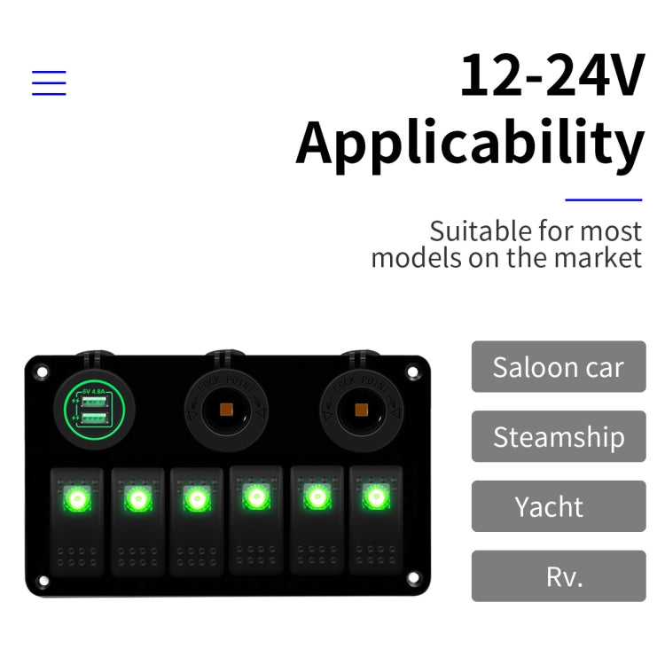 Multi-functional Combination Switch Panel 12V / 24V 6 Way Switches + Dual USB Charger for Car RV Marine Boat (Blue Light) - Car Switches by PMC TechLife | Online Shopping South Africa | PMC TechLife | Buy Now Pay Later Mobicred