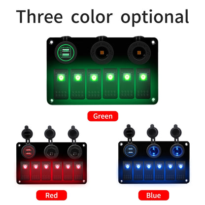 Multi-functional Combination Switch Panel 12V / 24V 6 Way Switches + Dual USB Charger for Car RV Marine Boat (Blue Light) - Car Switches by PMC Jewellery | Online Shopping South Africa | PMC Jewellery | Buy Now Pay Later Mobicred