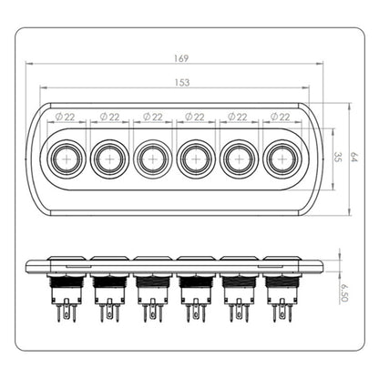 Yacht / RV Modified 6-position Button 12V 20A IP66 Carbon Fiber Panel Switch (Red Light) - Car Switches by PMC Jewellery | Online Shopping South Africa | PMC Jewellery