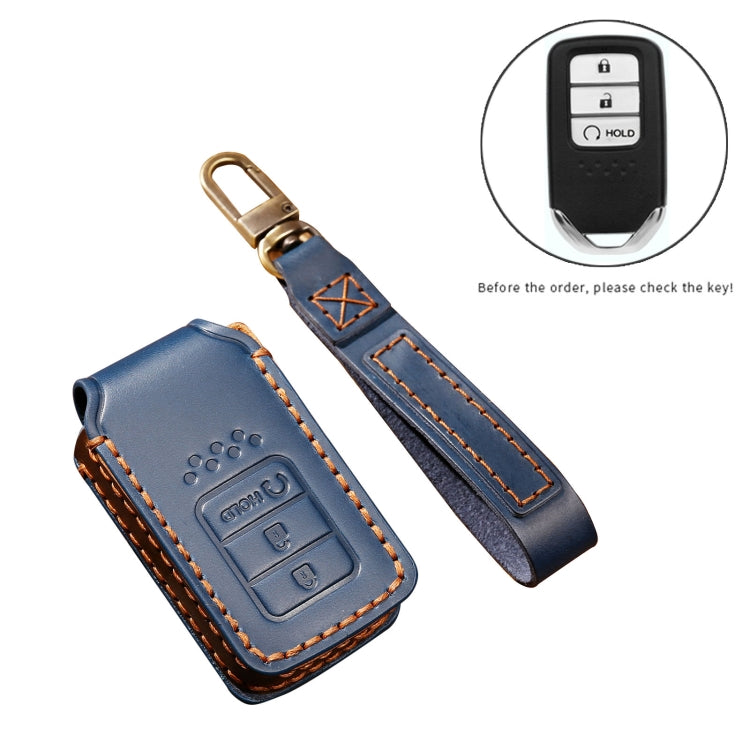 Hallmo Car Cowhide Leather Key Protective Cover Key Case for Honda Civic / Accord 3-button Start(Blue) - free shipping - PMC TechLife - Order now!