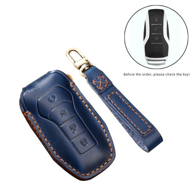 Hallmo Car Cowhide Leather Key Protective Cover Key Case for BYD(Blue) - Car Key Cases by Hallmo | Online Shopping South Africa | PMC TechLife | Buy Now Pay Later Mobicred