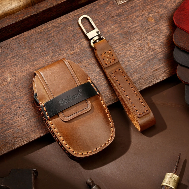 Hallmo Car Cowhide Leather Key Protective Cover Key Case for Geely Emgrand C Style(Brown) - Car Key Cases by Hallmo | Online Shopping South Africa | PMC TechLife | Buy Now Pay Later Mobicred