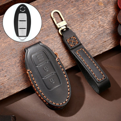 Hallmo Car Cowhide Leather Key Protective Cover Key Case for Nissan Sylphy 2-button(Black) - Car Key Cases by Hallmo | Online Shopping South Africa | PMC Jewellery | Buy Now Pay Later Mobicred