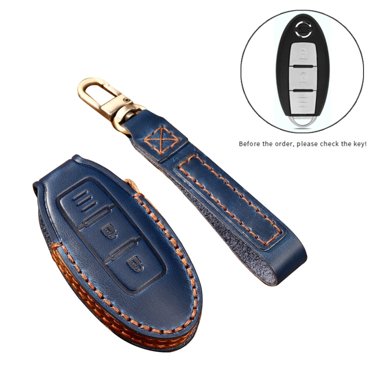 Hallmo Car Cowhide Leather Key Protective Cover Key Case for Nissan Sylphy 2-button(Brown) - Car Key Cases by Hallmo | Online Shopping South Africa | PMC TechLife | Buy Now Pay Later Mobicred
