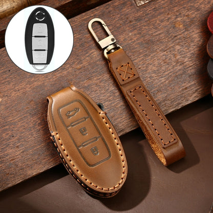 Hallmo Car Cowhide Leather Key Protective Cover Key Case for Nissan Sylphy 3-button Tail Box(Brown) - Car Key Cases by Hallmo | Online Shopping South Africa | PMC Jewellery | Buy Now Pay Later Mobicred