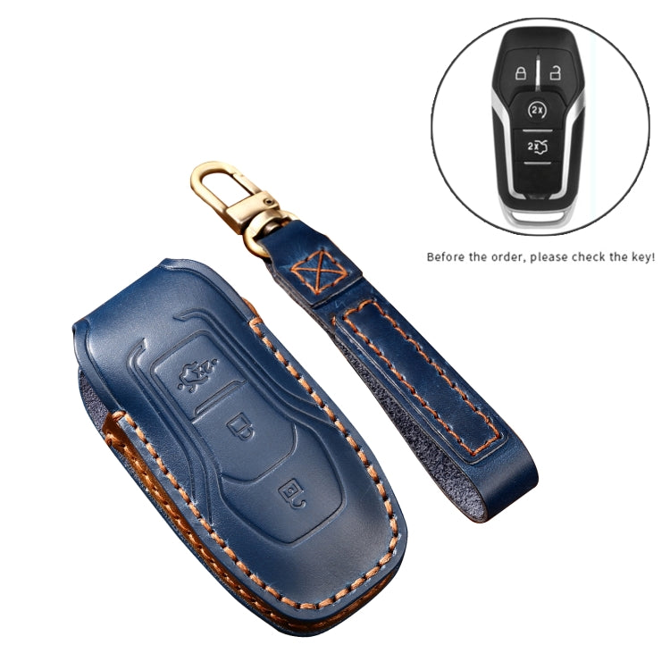 Hallmo Car Cowhide Leather Key Protective Cover Key Case for Ford Focus  A Style(Black) - Car Key Cases by Hallmo | Online Shopping South Africa | PMC Jewellery | Buy Now Pay Later Mobicred