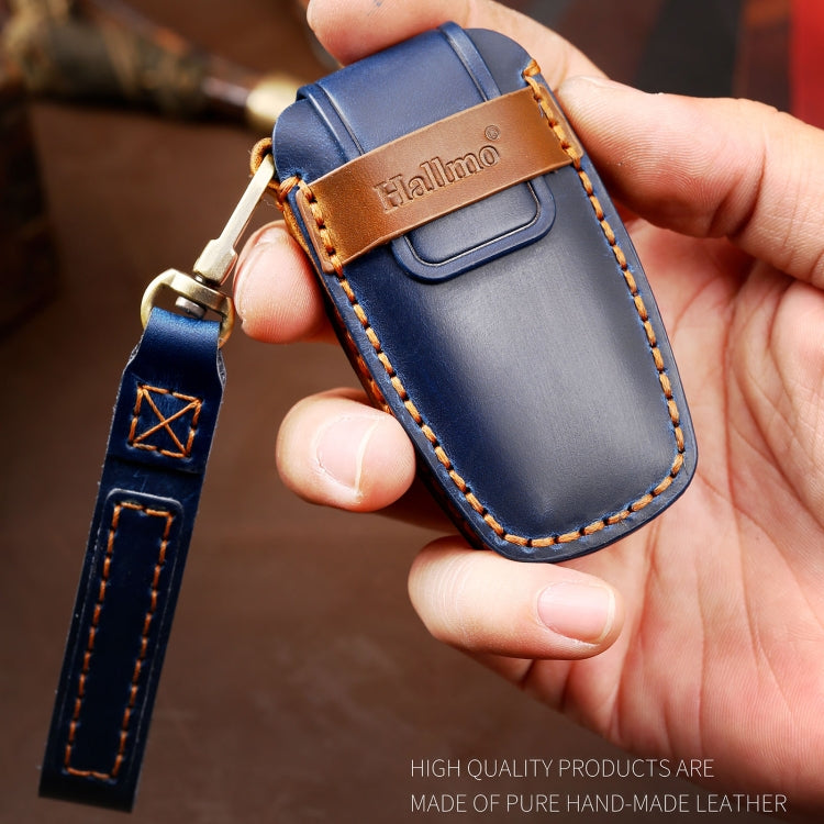 Hallmo Car Cowhide Leather Key Protective Cover Key Case for Ford Focus C Style(Brown) - Car Key Cases by Hallmo | Online Shopping South Africa | PMC TechLife | Buy Now Pay Later Mobicred