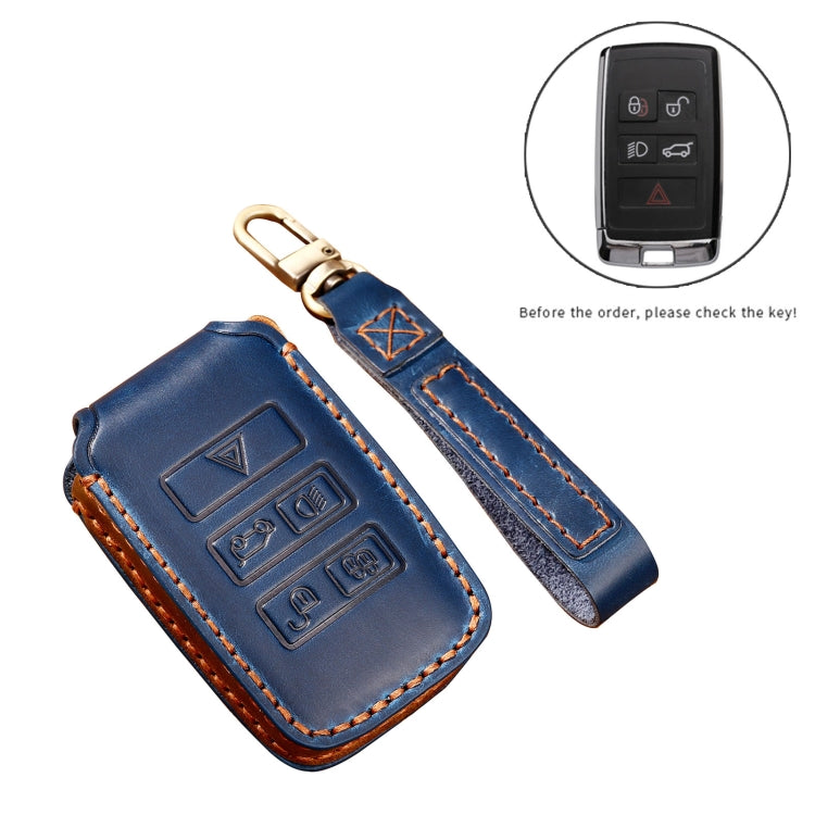 Hallmo Car Cowhide Leather Key Protective Cover Key Case for Land Rover Discovery 5 B Style(Blue) - Car Key Cases by Hallmo | Online Shopping South Africa | PMC Jewellery | Buy Now Pay Later Mobicred